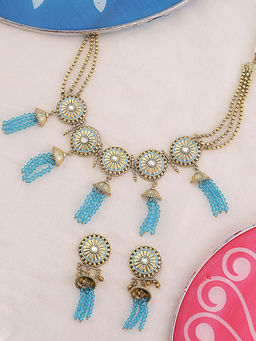 Voylla - Gold Gwalior Circles and Tassels Necklace With Earring (Set of 2)