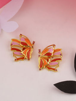 Voylla - Gold Butterfly Cute Orange Studs