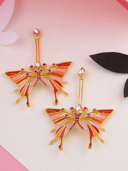 Voylla - Gold Butterfly Pink Mini Danglers