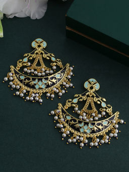 Voylla - Gold Tahira Royal Black Crescent Danglers