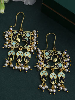 Voylla - Gold Tahira Cutwork Royal Black Earrings