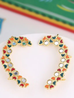 Voylla - Gold Truck Art Tiny Hearts Mirror Work Cuff Earrings