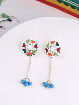 Voylla - Silver Truck Art Colourful Floral Motif Earrings