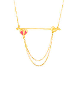 Voylla - Gold Plated Pink Amore Bar And Chains Pendant