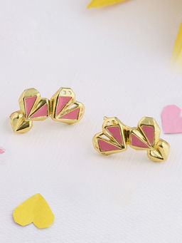Voylla - Gold Plated Pink Amore Two Hearts Bali Earrings