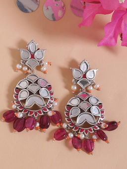 Voylla - Silver Thikri Mirror Work Chandbali Earrings