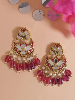 Voylla - Gold Thikri Floral and crescent Motifs Earrings