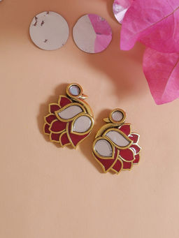 Voylla - Oxidised Gold Brass Enameled Bird Motif Traditional Look Earrings