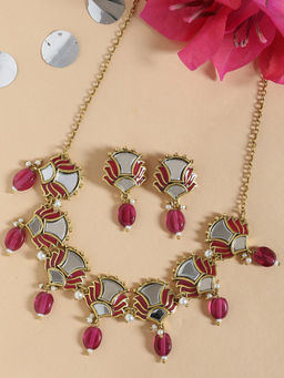 Voylla - Gold Thikri Looping Moons Necklace With Earring (Set of 2)