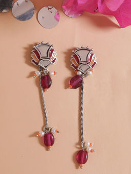 Voylla - Silver Thikri Single Strand Drop Earrings