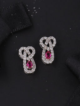 Voylla - Silver Love Knots Zircon Gems Adorned Stud Earrings
