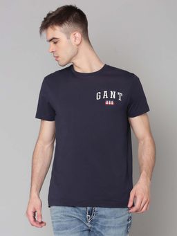 GANT - Men Navy Blue Regular Fit Solid Crew Neck T-shirt