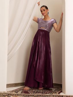 Miss Chase - Luxe Womens Dark Purple Sweetheart Satin Maxi Dress