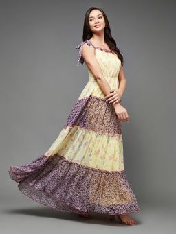 Miss Chase - Womens Chiffon Multi-Color Shoulder Strap Floral Patterned Maxi Dress