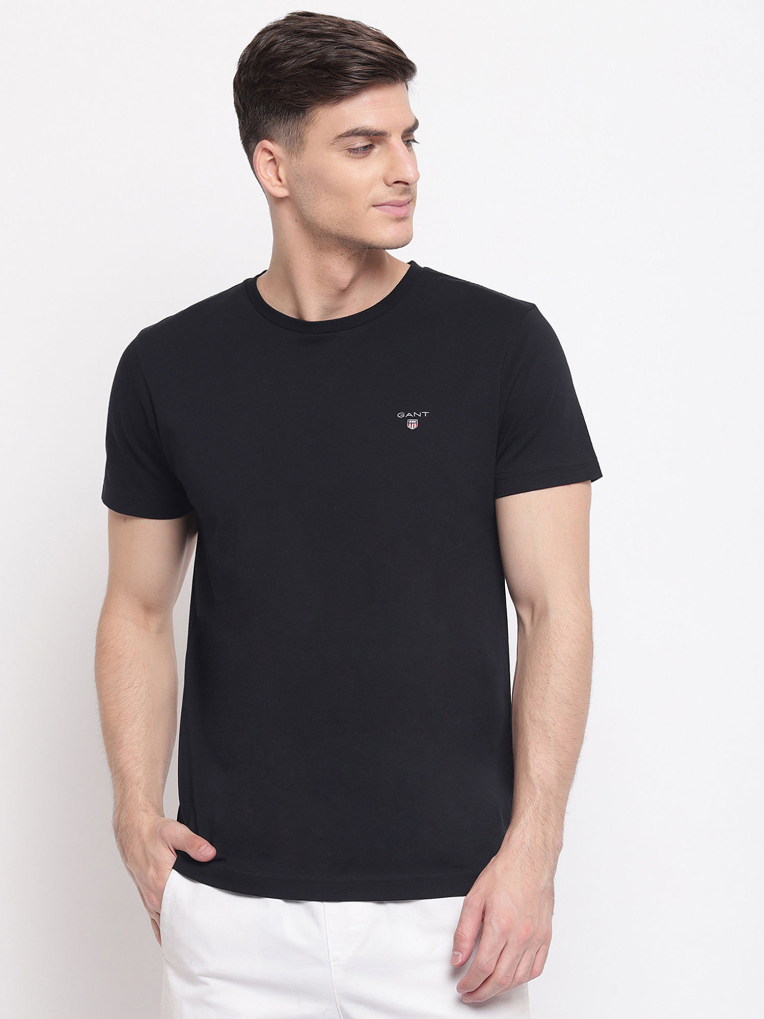 Buy GANT Black Plain Round Neck T-Shirt 