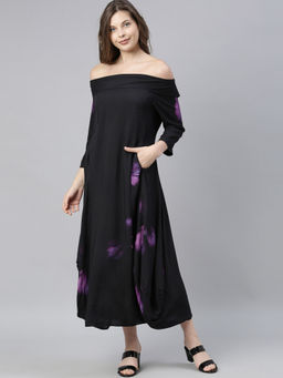 RAREISM - Black Printed Midi Dress