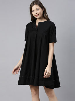 RAREISM - Black Solid Knee Length Dress