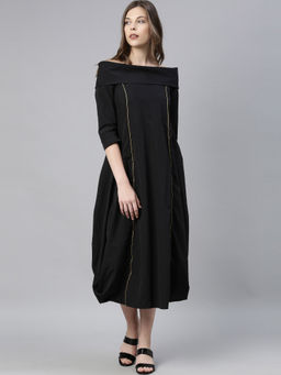 RAREISM - Black Solid Midi Dress