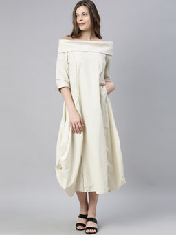 RAREISM - Beige Solid Midi Dress