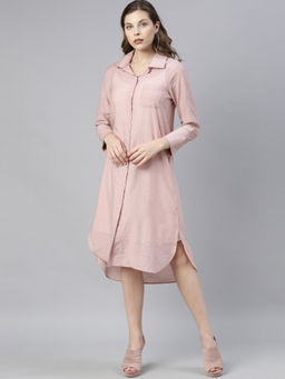 RAREISM - Pink Solid Knee Length Dress