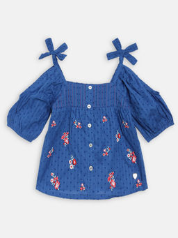 Blue Giraffe - Blue Embroidered Tops