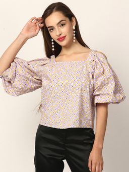 ELLE - Lilac Stripes Mandarin Neck Top
