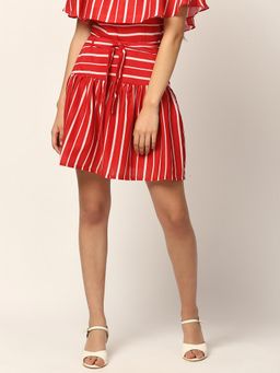 ELLE - Red Striped Regular Fit Skirt