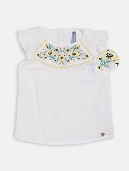 Blue Giraffe - White Embroidered Top