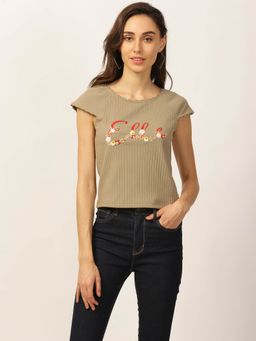 ELLE - Womens Brown Embroidered Top