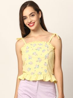 ELLE - Yellow Solid Shoulder Strip Top