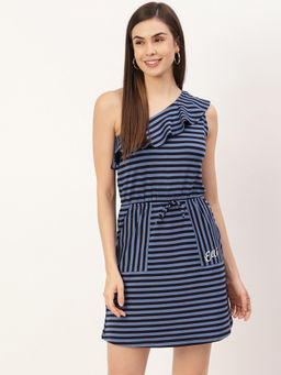 ELLE - Women Navy Blue Stripes Dress
