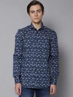 Bruun & Stengade - Navy Printed Cutway Collar Shirt