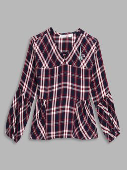 Elle Kids - Check Girls Navy Blue Top