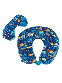 Chumbak - Midnight Jungle Travel Pillow with Eye Mask (Set of 2)