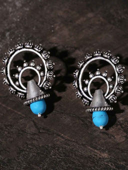 Voylla - Silver Moksha Two Circles Earrings