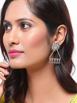 Voylla - Silver Moksha Circles and Triangles Earrings