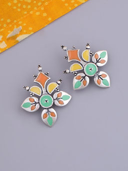 Voylla - Brass Rangoli Pattern Pastel Multicolor Earrings