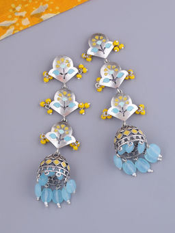 Voylla - Silver Bagh E Fiza Spring Layered Jhumpa Earrings