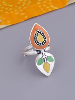 Voylla - Silver Bagh E Fiza Leaves Adjustable Ring
