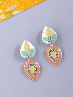 Voylla - Silver Bagh E Fiza Floral Design Earrings