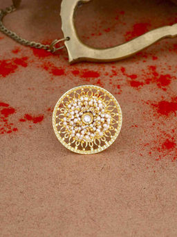 Voylla - Gold Vee Rangana Heavily Embellished Ring