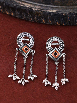 Voylla - Silver Sanwari Tassels Drop Earrings