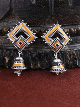 Voylla - Silver Sanwari Enamelled Rhombus Earrings