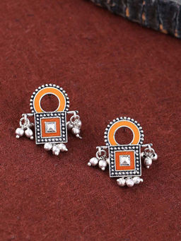 Voylla - Silver Sanwari Square Enamelled Earrings