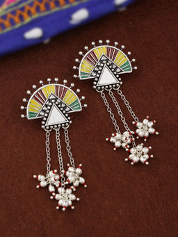 Voylla - Silver Rabaari Asymmetrical Tassels Earrings