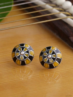 Voylla - Silver Taal Mridang Enamelled Dholki Stud Earrings