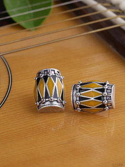 Voylla - Silver Oxidised Plating Brass Dholki Stud Yellow & Black Earrings