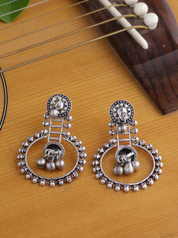 Voylla - Silver Taal Mridang Sarangi Ethnic Hoop Earrings