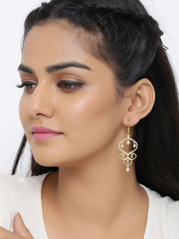 Voylla - Designer Collection Jaali Pearl Gold Plated Drop Earrings