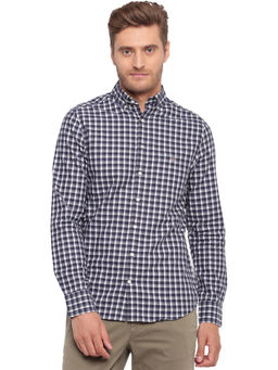 GANT - Navy Blue Checks Collar Neck Shirt